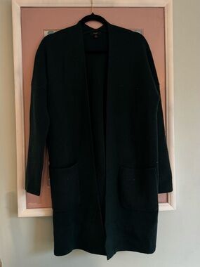 J. Crew Dark Green Open-Front Knit Cardigan with Pockets
